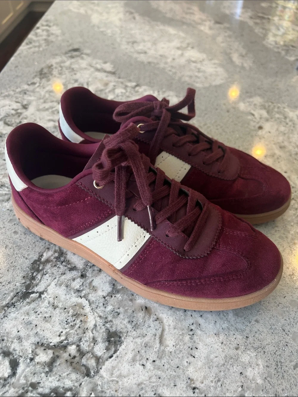 Zara Burgundy Suede Contrasting Sneakers Gum Sole EU37